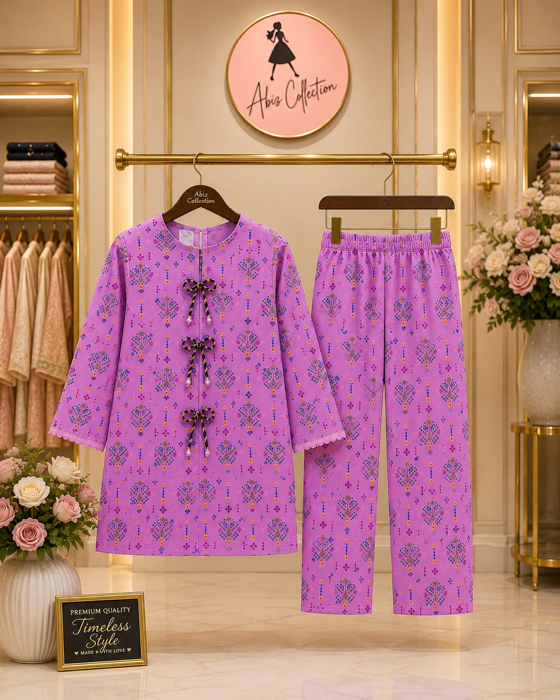 Pink Printed Girls 2 Piece Suit | Kids Casual Kurti & Trouser Set | Abiz Collection