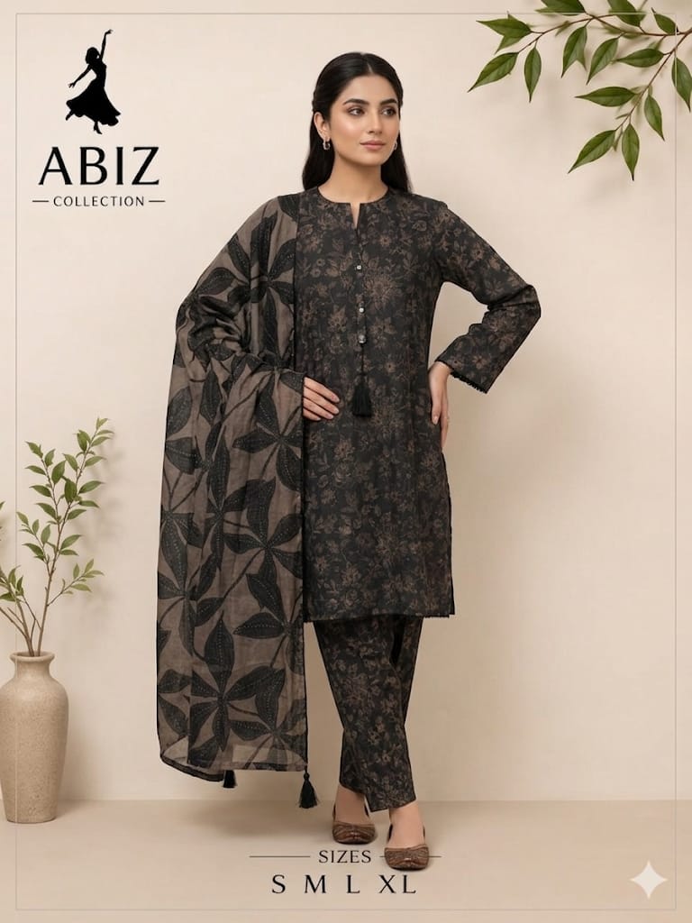 Women's Printed 3 Piece Lawn Suit with Dupatta – Floral Summer Dress | Abiz Collection