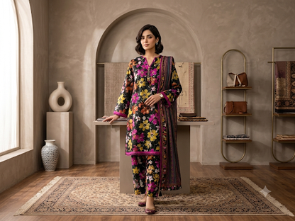 Vibrant Black Floral Printed Suit with Matching Dupatta-ABIZ COLLECTION