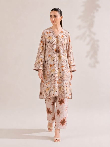 Floral Print Kurta with Tie-Dye Trouser - 2 Piece Summer Co-ord Set for Women -ABIZ COLLECTION