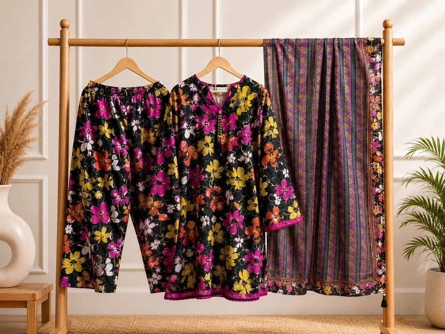 Vibrant Black Floral Printed Suit with Matching Dupatta-ABIZ COLLECTION