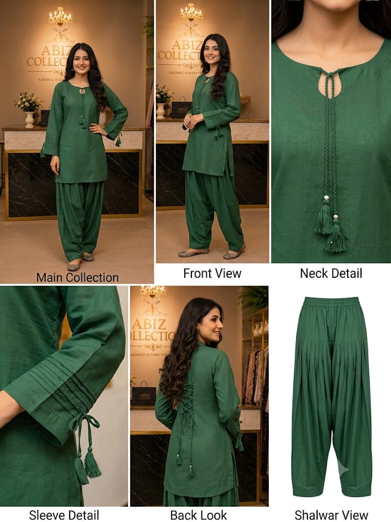 Bottle Green 2 Piece Shalwar Suit for Women | Premium Casual Kurti & Shalwar | Abiz Collection