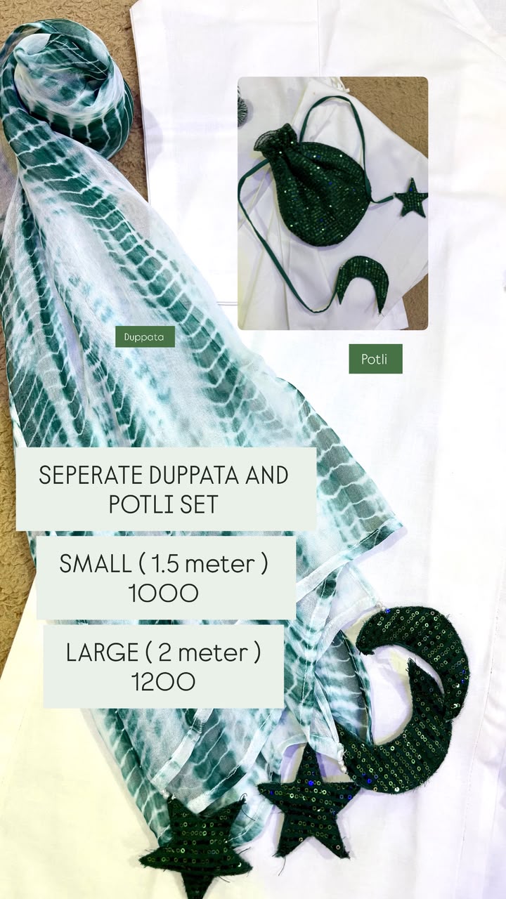 White Suit with Green Tie-Dye Dupatta & Sequin Potli Bag | 14 August Dress | ABIZ COLLECCTION