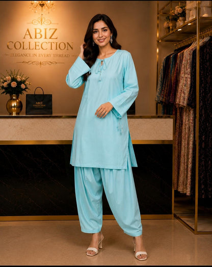 Sky Blue 2 Piece Co-Ord Set for Women | Premium Casual Shirt & Trouser | Abiz Collection