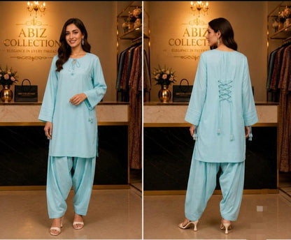 Sky Blue 2 Piece Co-Ord Set for Women | Premium Casual Shirt & Trouser | Abiz Collection