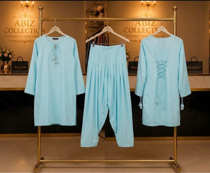 Sky Blue 2 Piece Co-Ord Set for Women | Premium Casual Shirt & Trouser | Abiz Collection