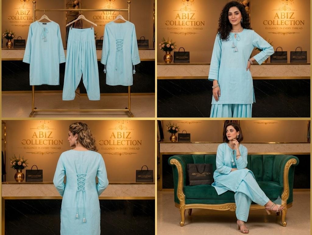 Sky Blue 2 Piece Co-Ord Set for Women | Premium Casual Shirt & Trouser | Abiz Collection