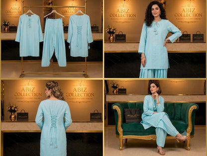 Sky Blue 2 Piece Co-Ord Set for Women | Premium Casual Shirt & Trouser | Abiz Collection