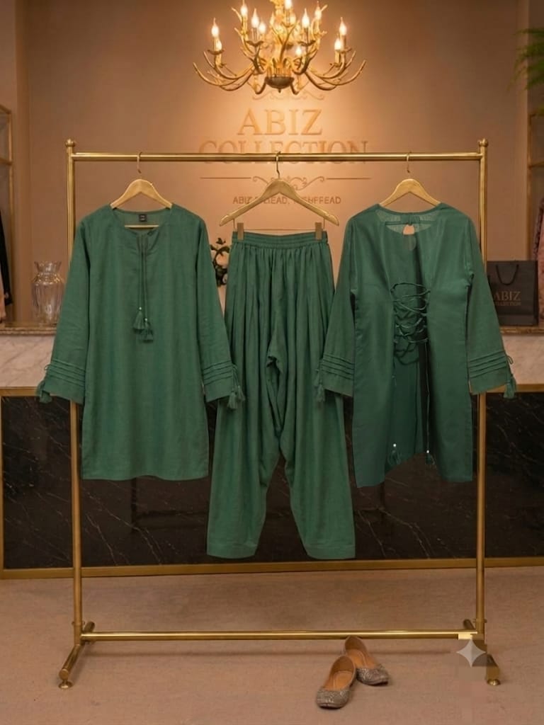 Bottle Green 2 Piece Shalwar Suit for Women | Premium Casual Kurti & Shalwar | Abiz Collection